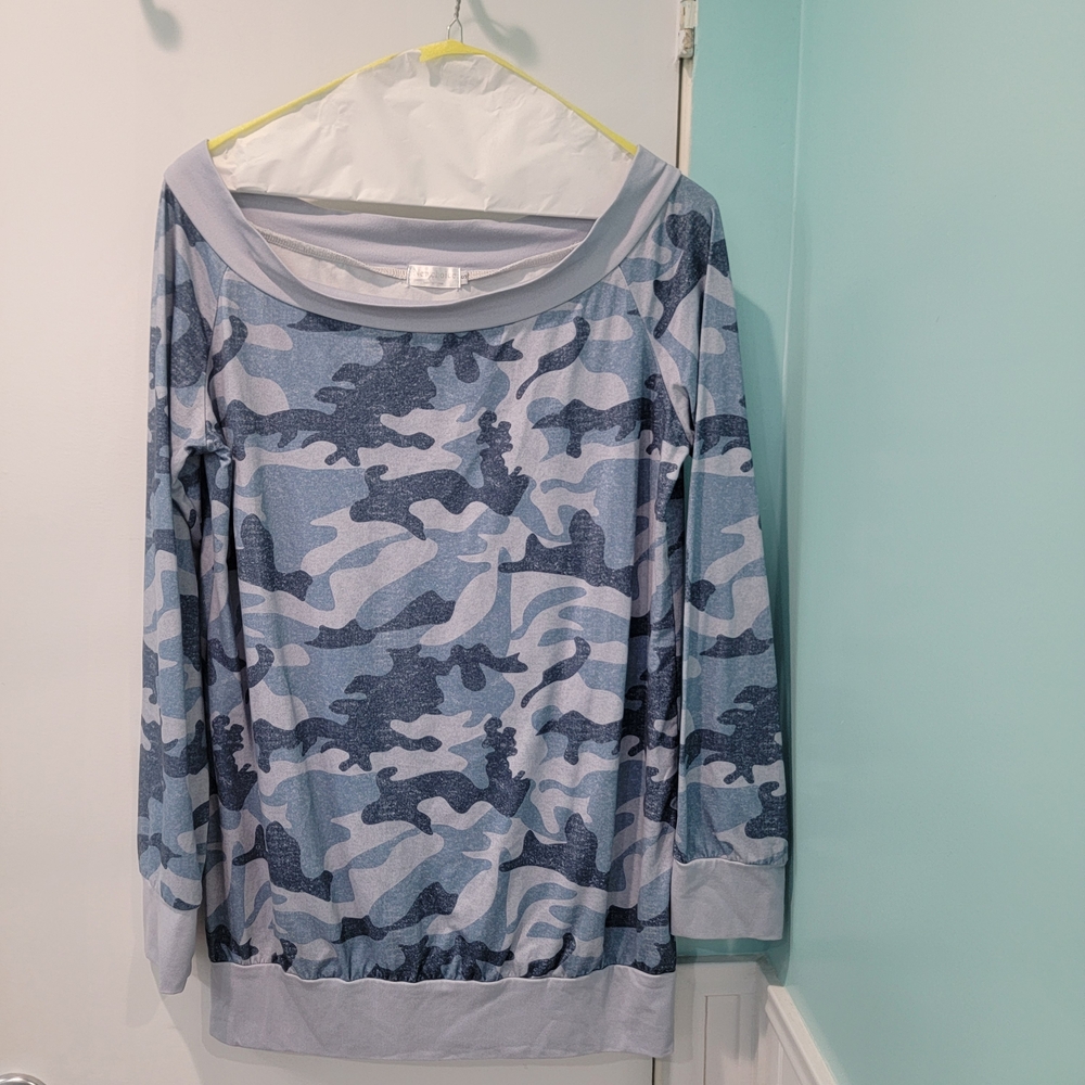 Blue Camouflage Long Sleeve Top